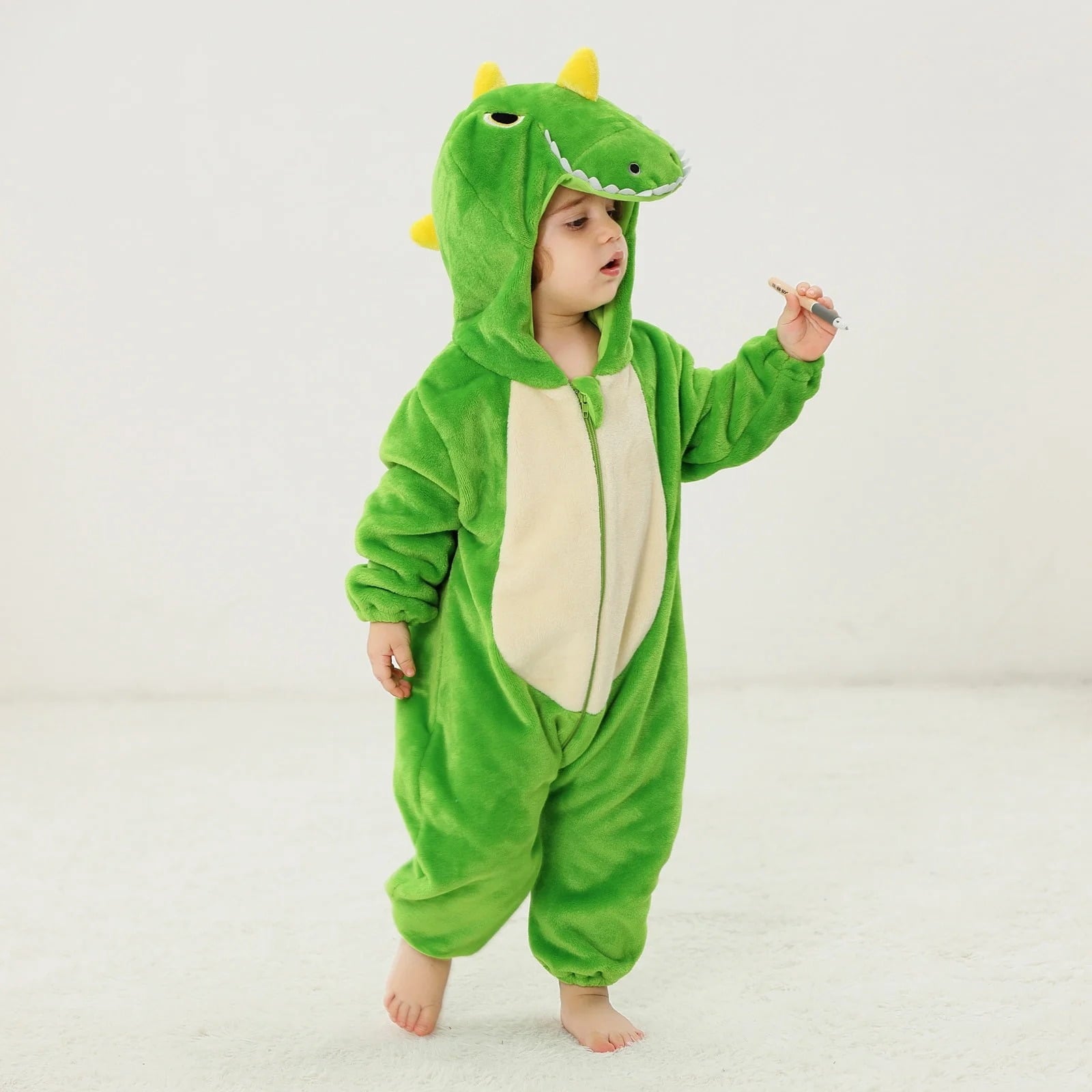 WIBACKER 0-3T Unisex Baby Animal Costume Winter Autumn Flannel Hooded Romper Christmas and Halloween Dinosaur Cosplay Jumpsuit