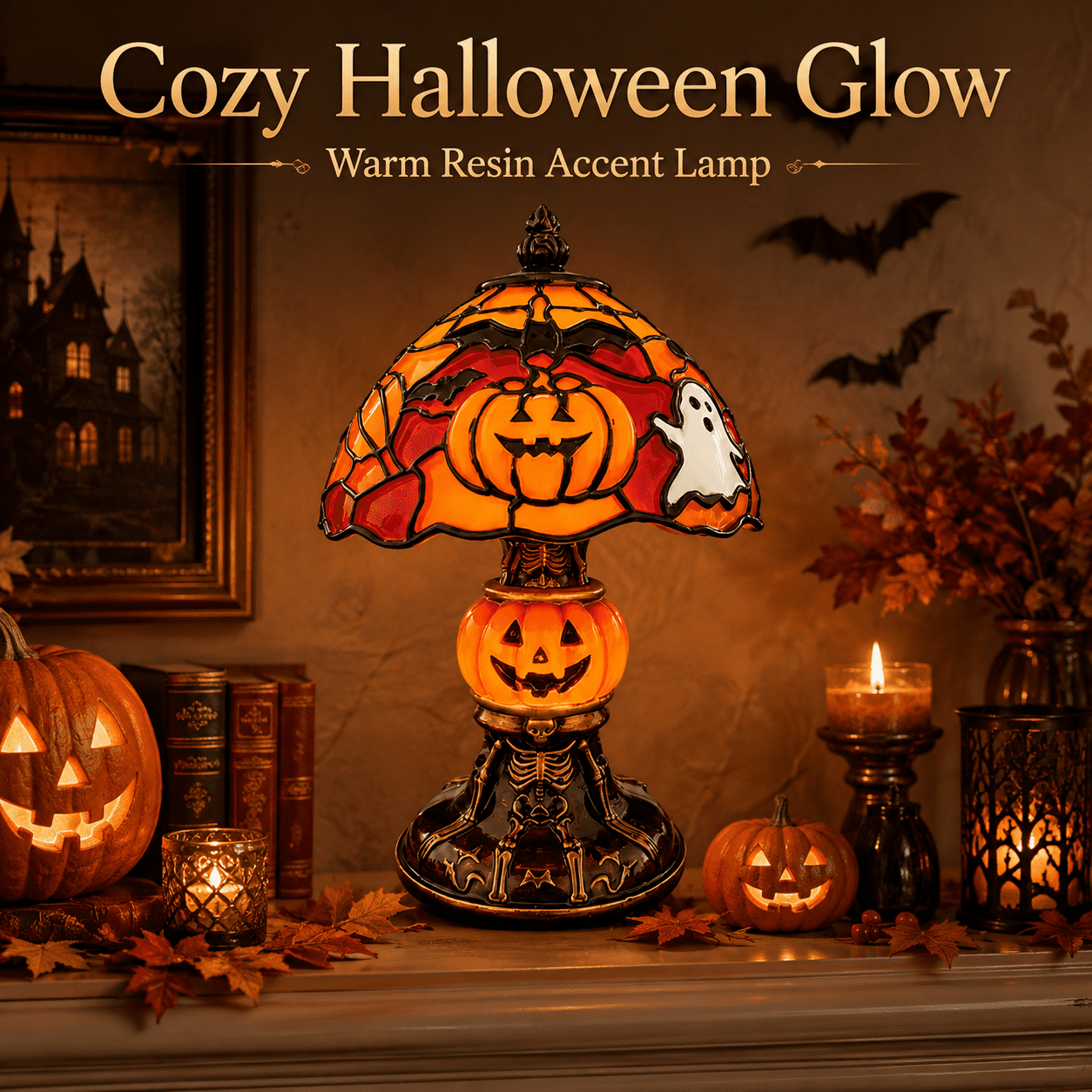 Diceymbol Halloween Decorations and Fall Decor, Halloween Venue Decoration Ghost Props LED Illuminated Ghost Decorations for Tabletop, Mantel, Shelf Indoor Outdoor 9.05 inch
