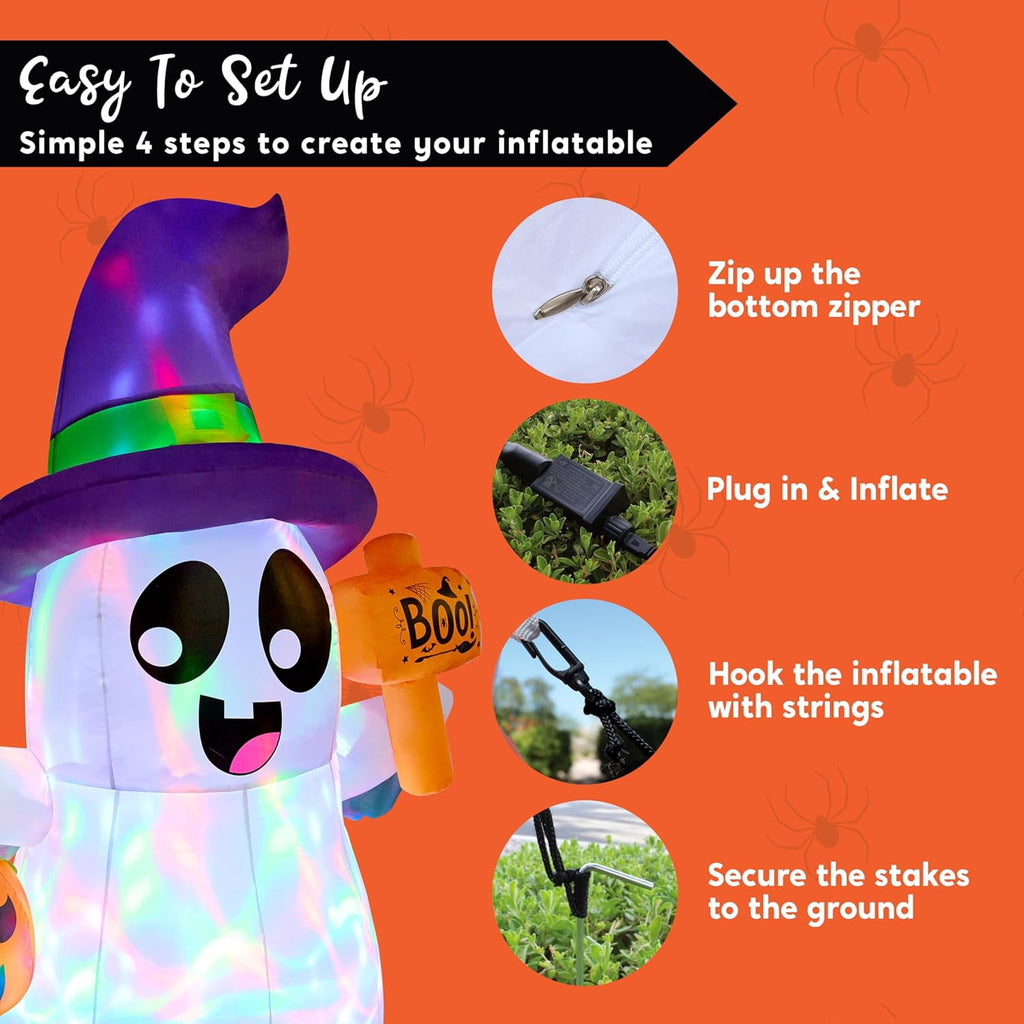 Joyfy 5Ft Halloween Inflatable Pumpkin Ghost with Colorful LED Lights,Halloween Blow Up Cute Decor for Indoor Outdoor Holiday Yard Decoration