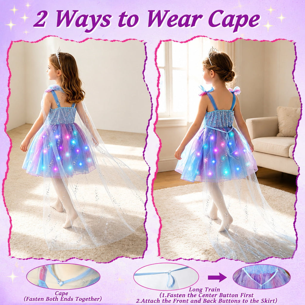 WonderStone Princess Dress for Girls, Fairy Costume Dress-Up with Luxury Accessories, Purple Tutu Outfit for Birthday Parties, Kids & Toddlers Ages 5-6
