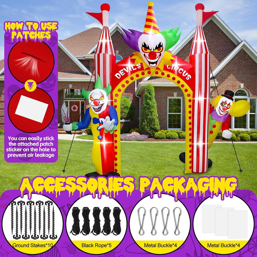 Kalolary 12FT Giant Clown Inflatable Archway with Built-in Lights – Scary Outdoor Yard Decorations for Garden, Lawn, and Indoor Halloween Decor