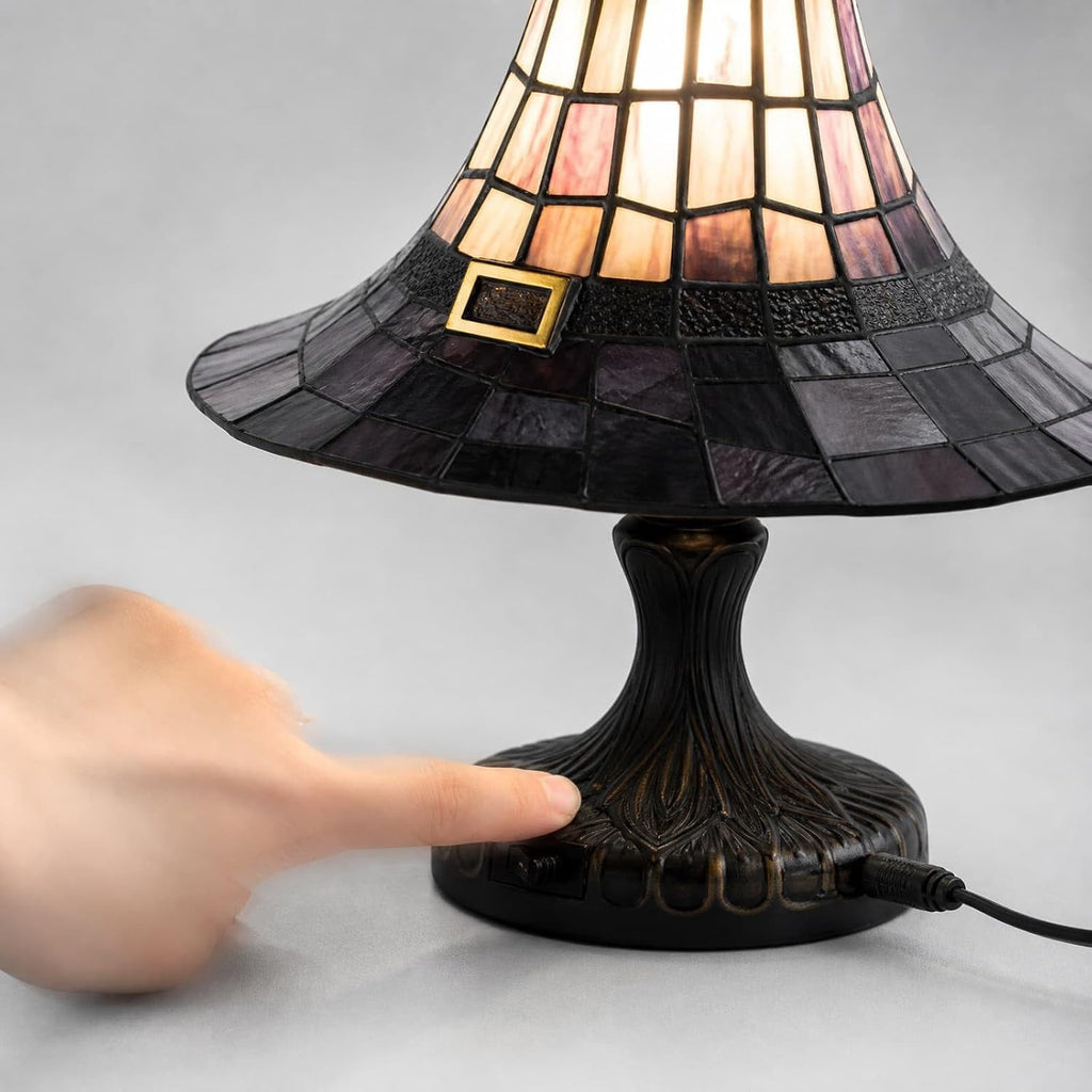 New Stained Glass Witch Hat Lamp - Handcrafted Retro Crackr Resin Witch Lamp, USB Powered Gothic Wizard Hats Night Light barrl, Halloween Decor Accent Lamps for Bedroom & Bookshelf