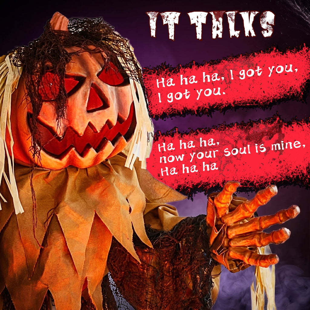 Ktaxon 6ft Pumpkin Man Animated Animatronic Decoration Creepy Halloween w/ Classic Cape Creepy Cloaked Jack-o'-Lantern for Porch & Yard