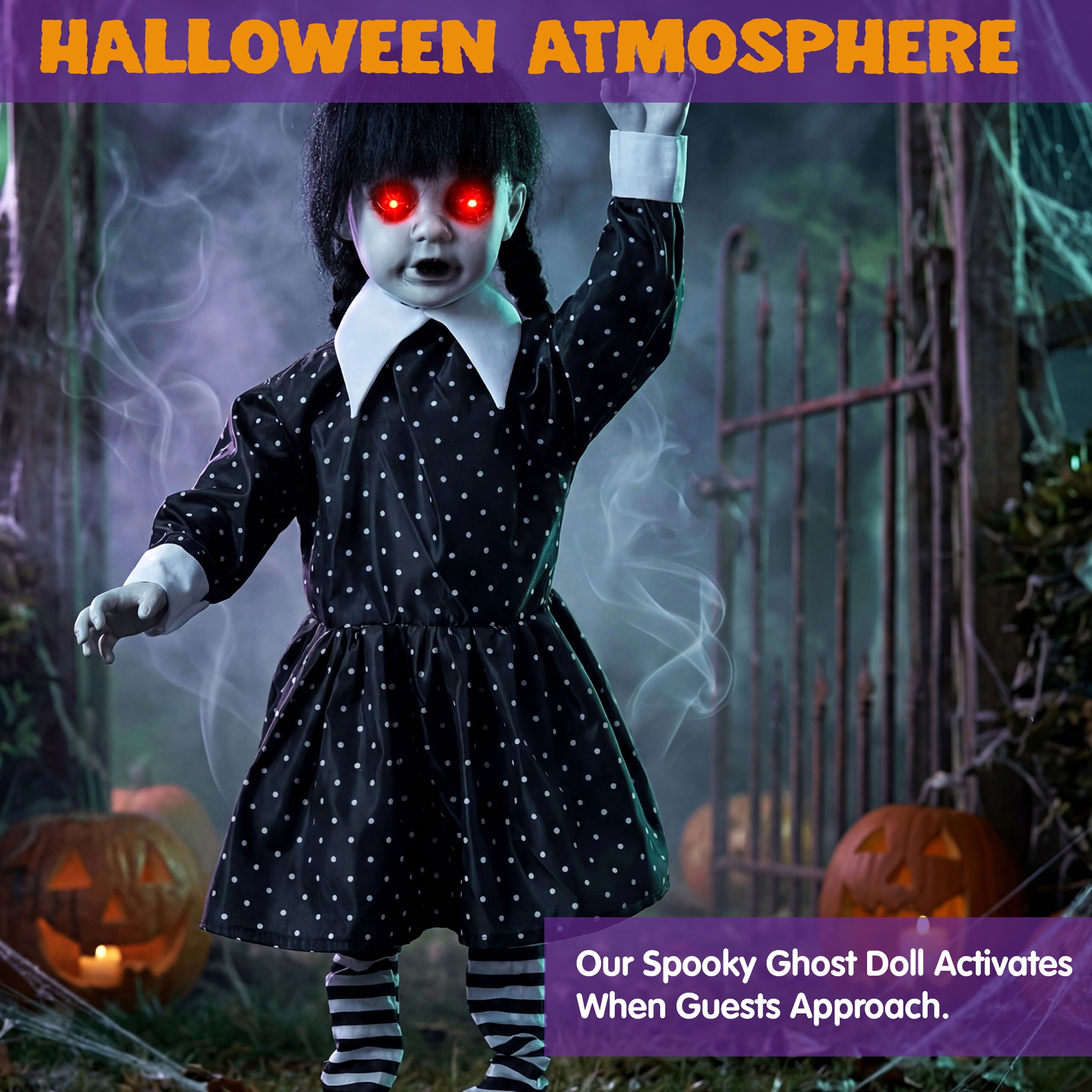 Joyfy 67" Standing Grim Reaper with Chain, Large Halloween Decorations Outdoor, Life Size Animatronics Skelton, Sound-Actived Party Decor with Creepy Sound & LED Eyes, Scary Haunted House Props