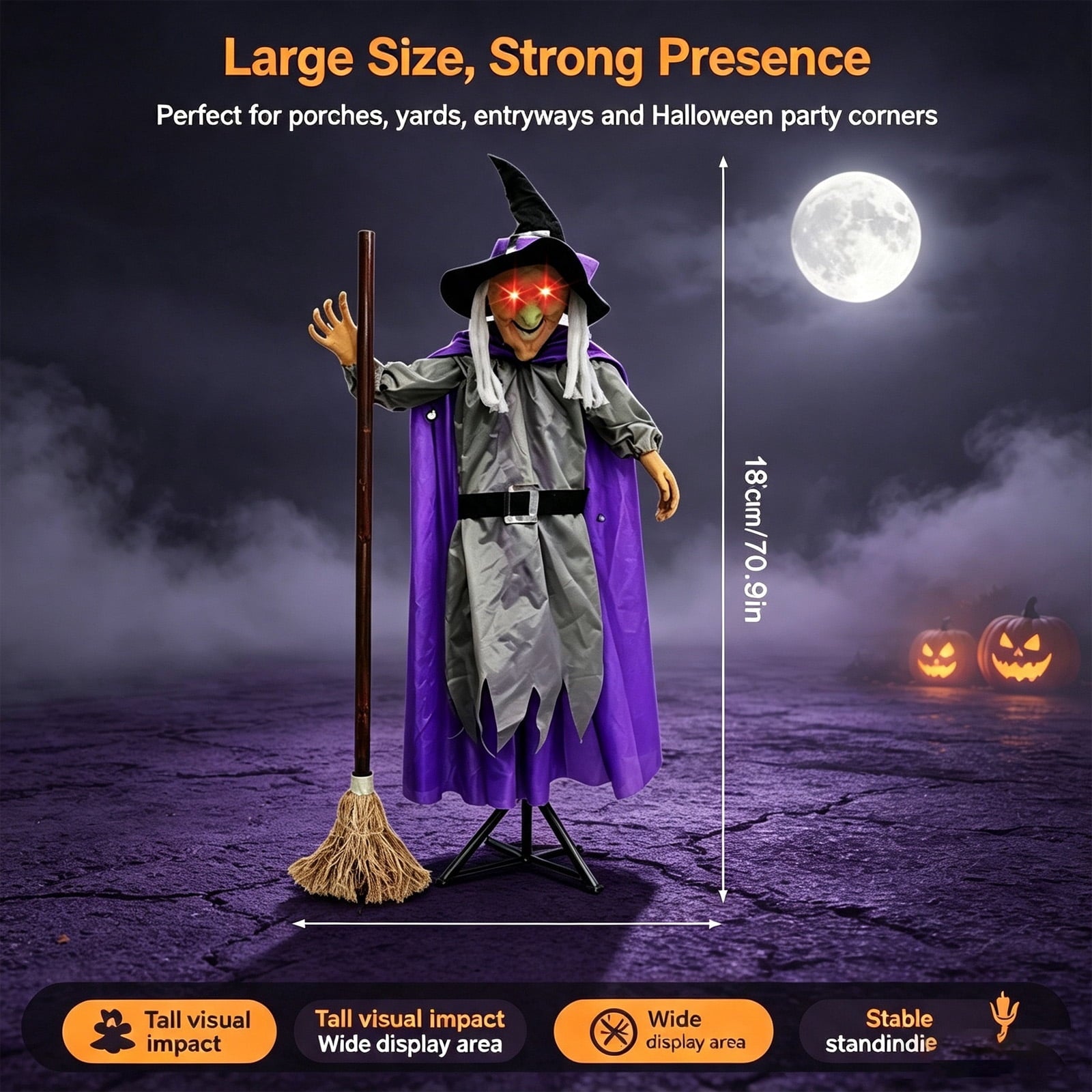 Halloween Flying Witch on Broom Decorations, 6 FT Animated Hovering Witch Animatronics Holding Sweeper Props with Scary Sounds and Lights, House Decor for Outside Indoor Garden Yard Lawn
