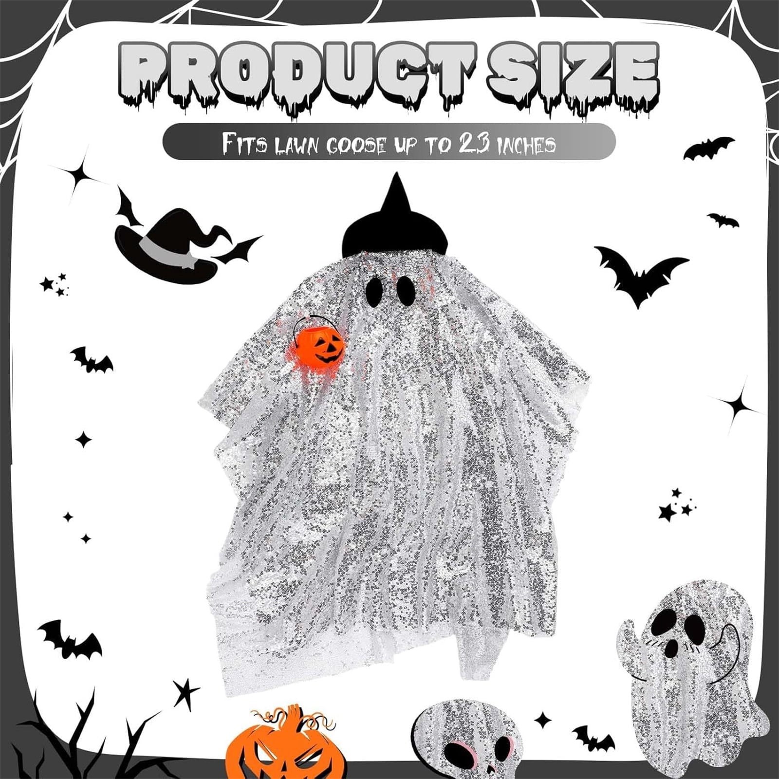 Bat Witch Hat Spiderweb Halloween Goose Clothes Fit 17/23In Cement Plastic Lawn Goose, Stylish Full Set for Outdoor Yard Patio Garden Seasonal Halloween Home Ornamental Arrangement