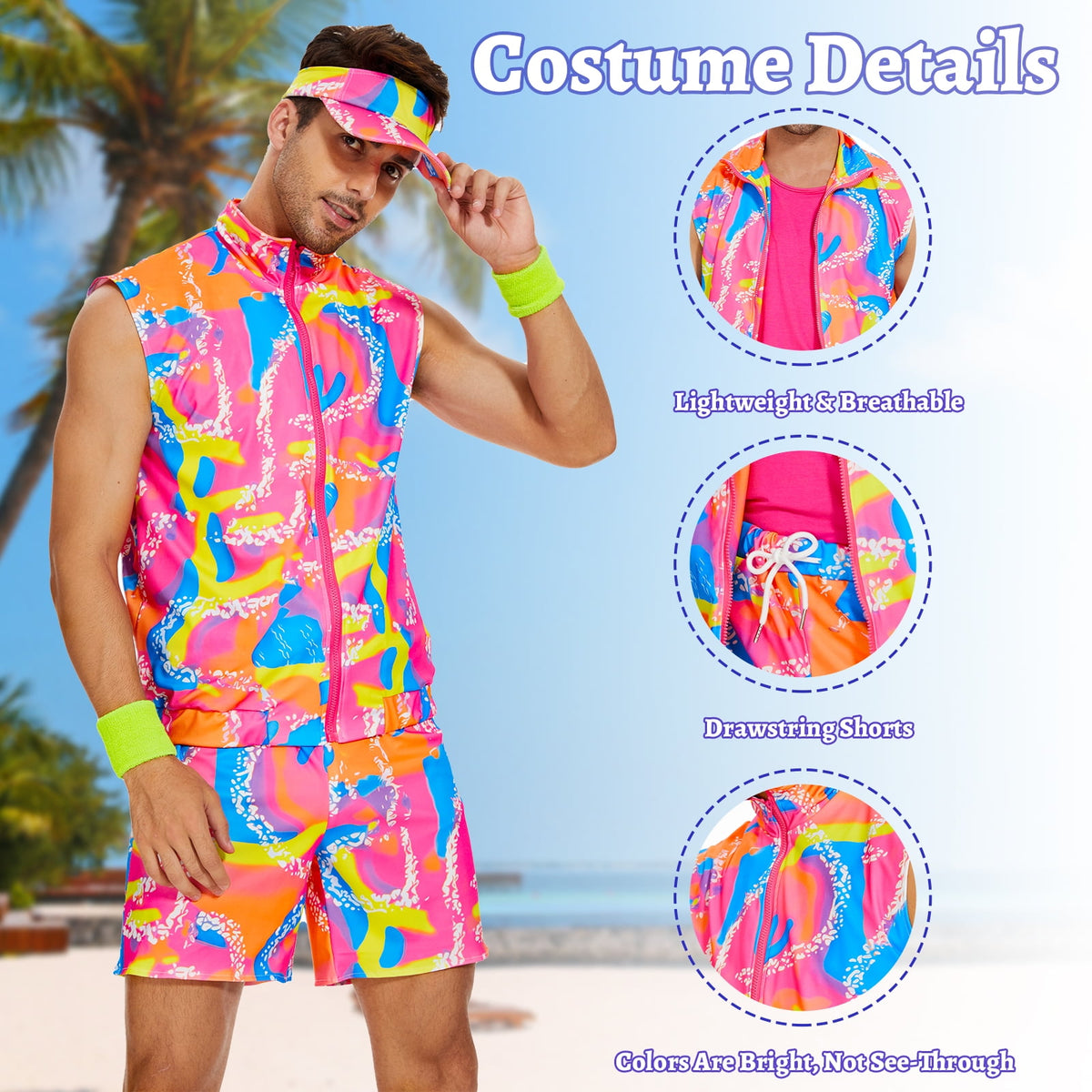 WASFDN 80s Men Workout Costume Halloween Cosplay Couples Outfits 80s 90s Workout Costume Outfit Set for Adult Men,XL