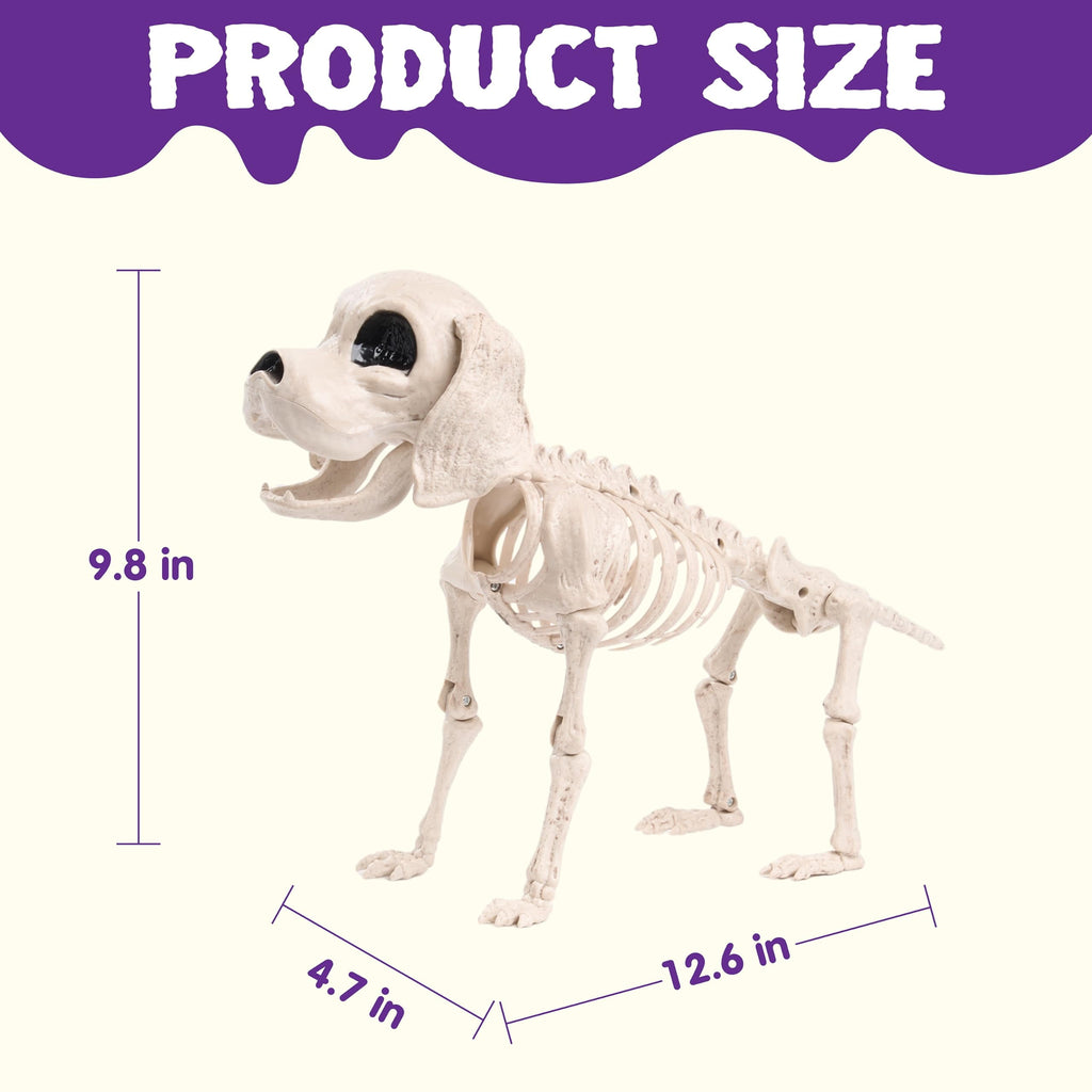Joyfy 9.8 Inch Halloween Skeleton Dog Skeleton Halloween Decor,Pose-N-Stay Plastic Skeleton Bones with Posable Joints for Hallowmas Decoration Outdoor Haunted House Party
