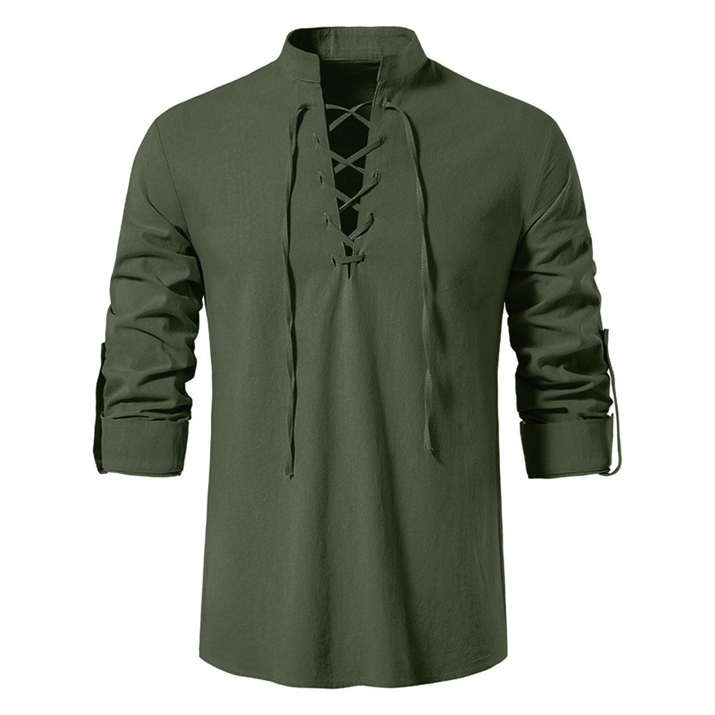 Mens Renaissance Shirt Medieval Pirate Viking Halloween Costume Gothic Steampunk Retro Long Sleeve Lace Up Shirts