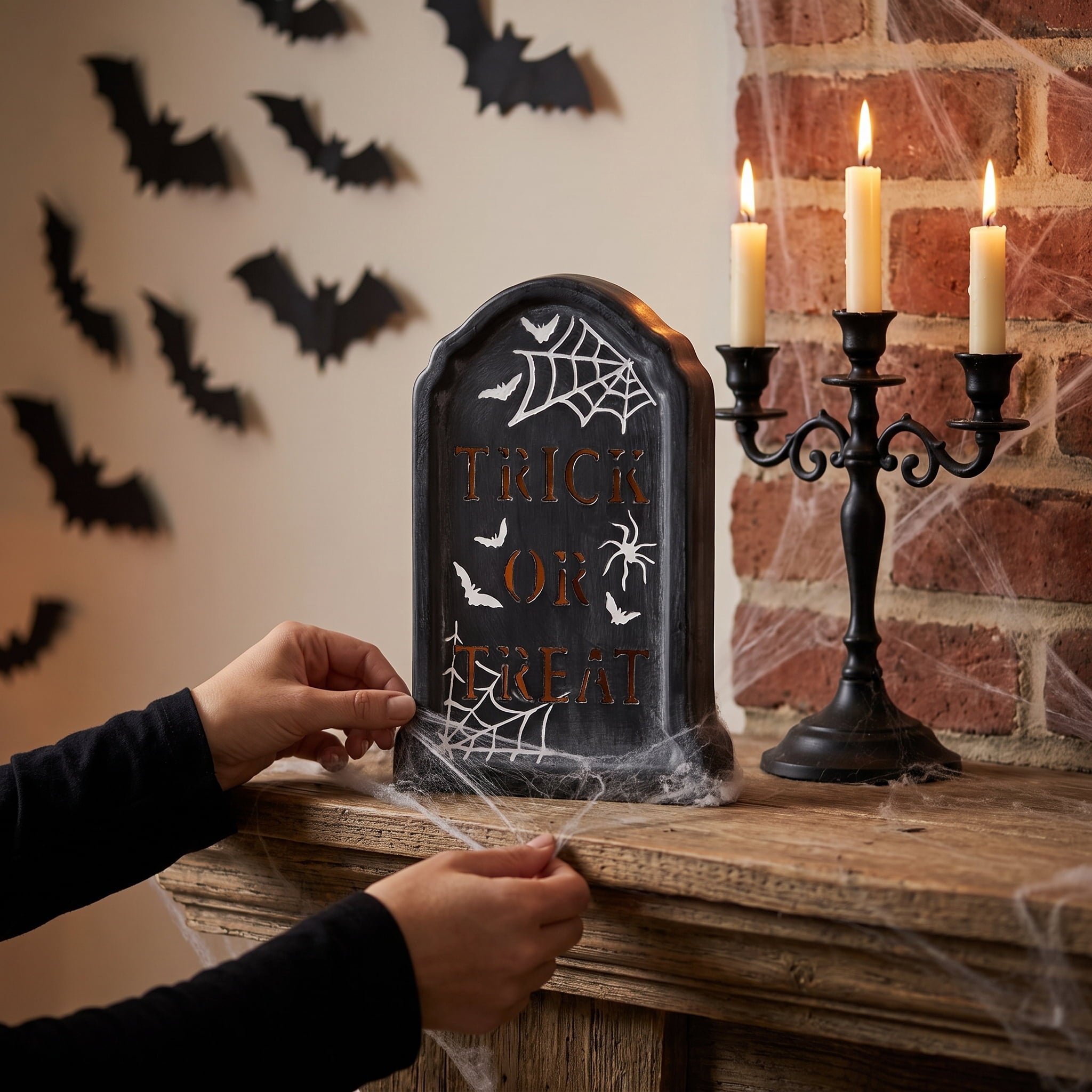 Ceramic Trick or Treat Tombstone Decoration, Black and White, 7", Halloween by Way To Celebrate