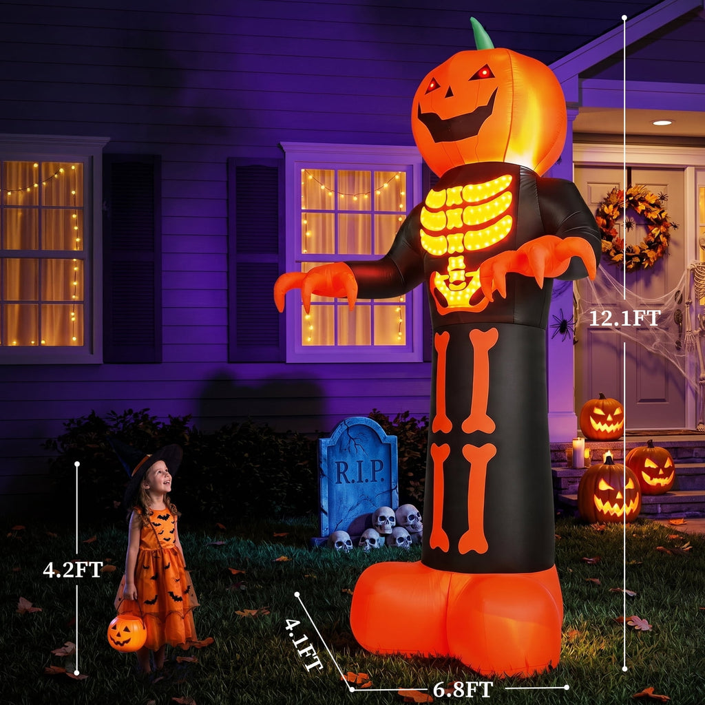 Zimtown Zimtown 12 FT Halloween Inflatable Pumpkin with 3D Glowing Skeleton Chest