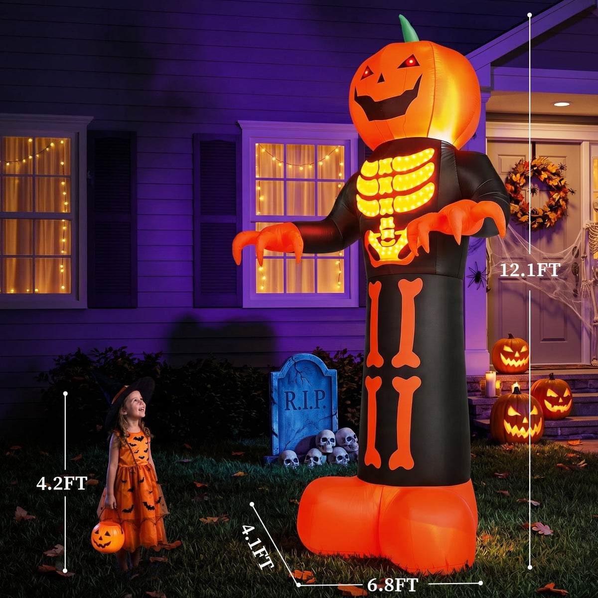 Zimtown Zimtown 12 FT Halloween Inflatable Pumpkin with 3D Glowing Skeleton Chest