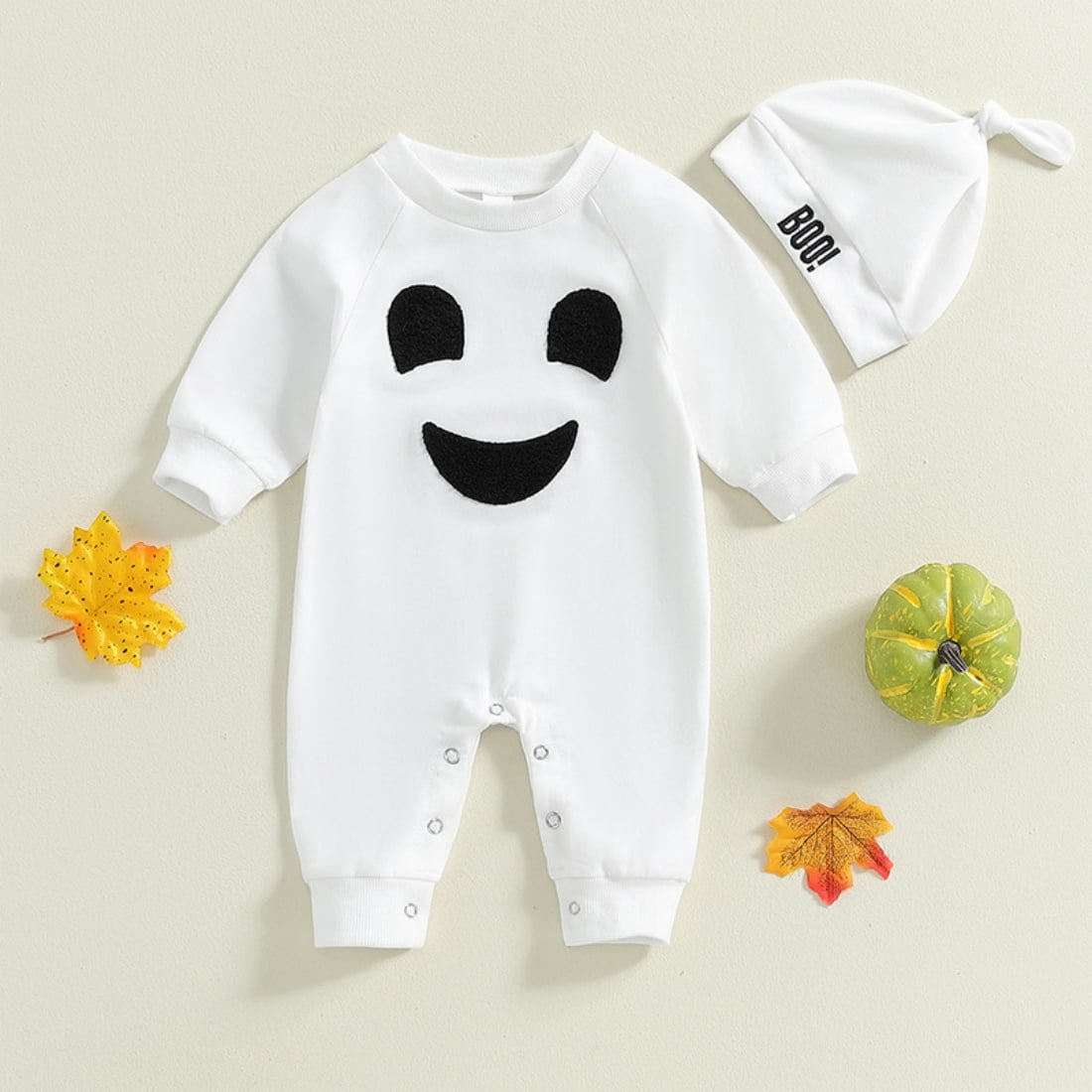 WIBACKER Halloween Cotton Newborn Baby Boy Girl Ghost Outfit Infant Long Sleeve Romper with Hat Set Baby Boys' Costumes
