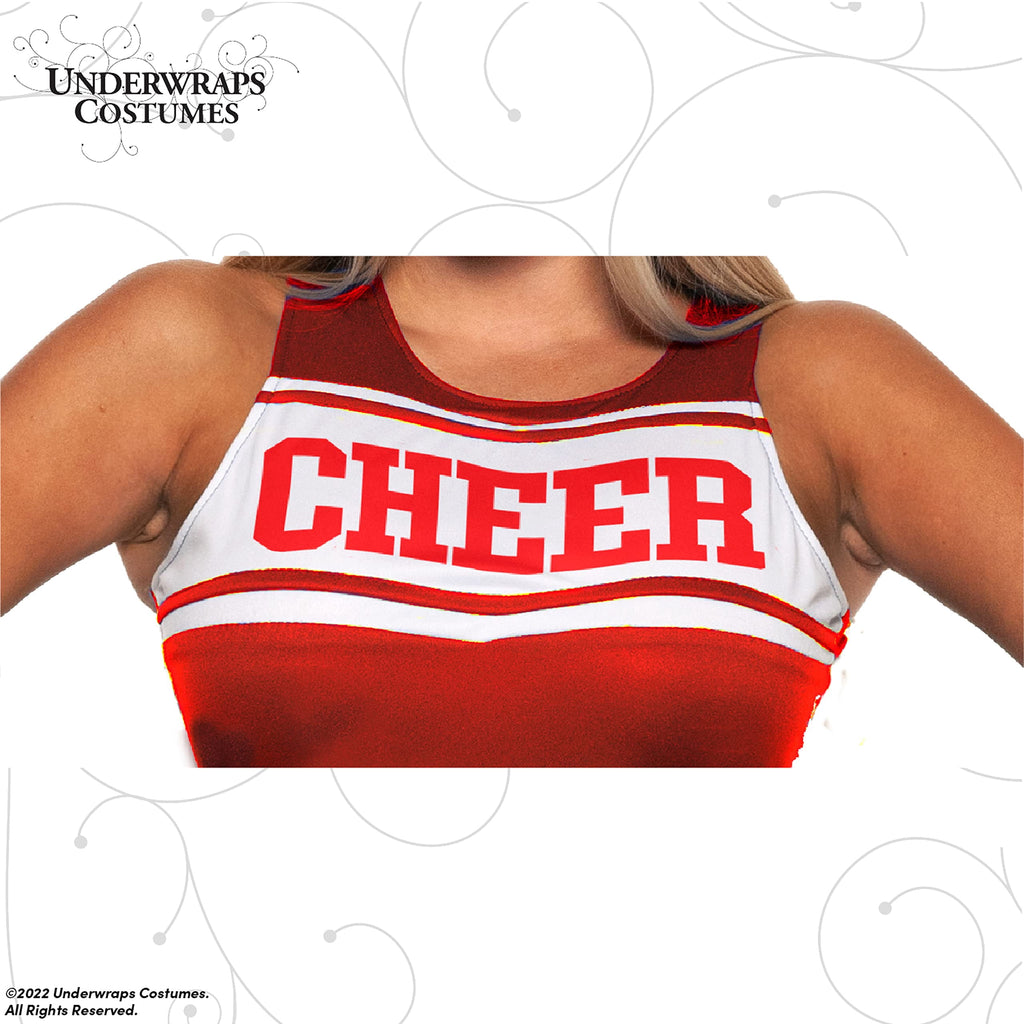 UNDERWRAPS Cheer Leader Two-Piece Costume - Cute Halloween Costume for Women, Sexy Red Cheer Cosplay Outfit, Cheer Captain Costume for Women, X-Large(14-16)