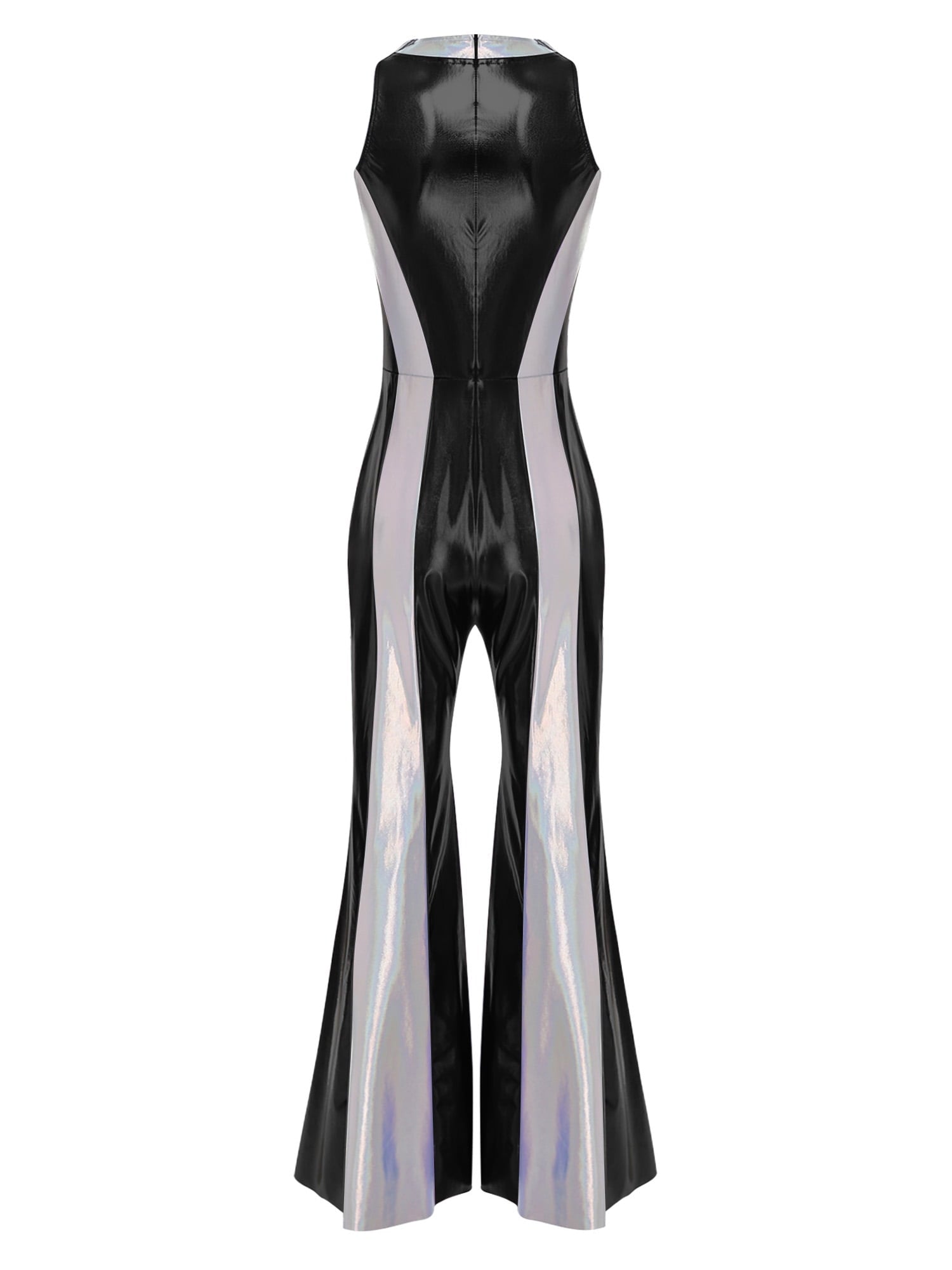 YiZYiF Womens 70s 80s Disco Costume Shiny Metallic Flared Pants Jumpsuit for Dance Party Halloween Gold S