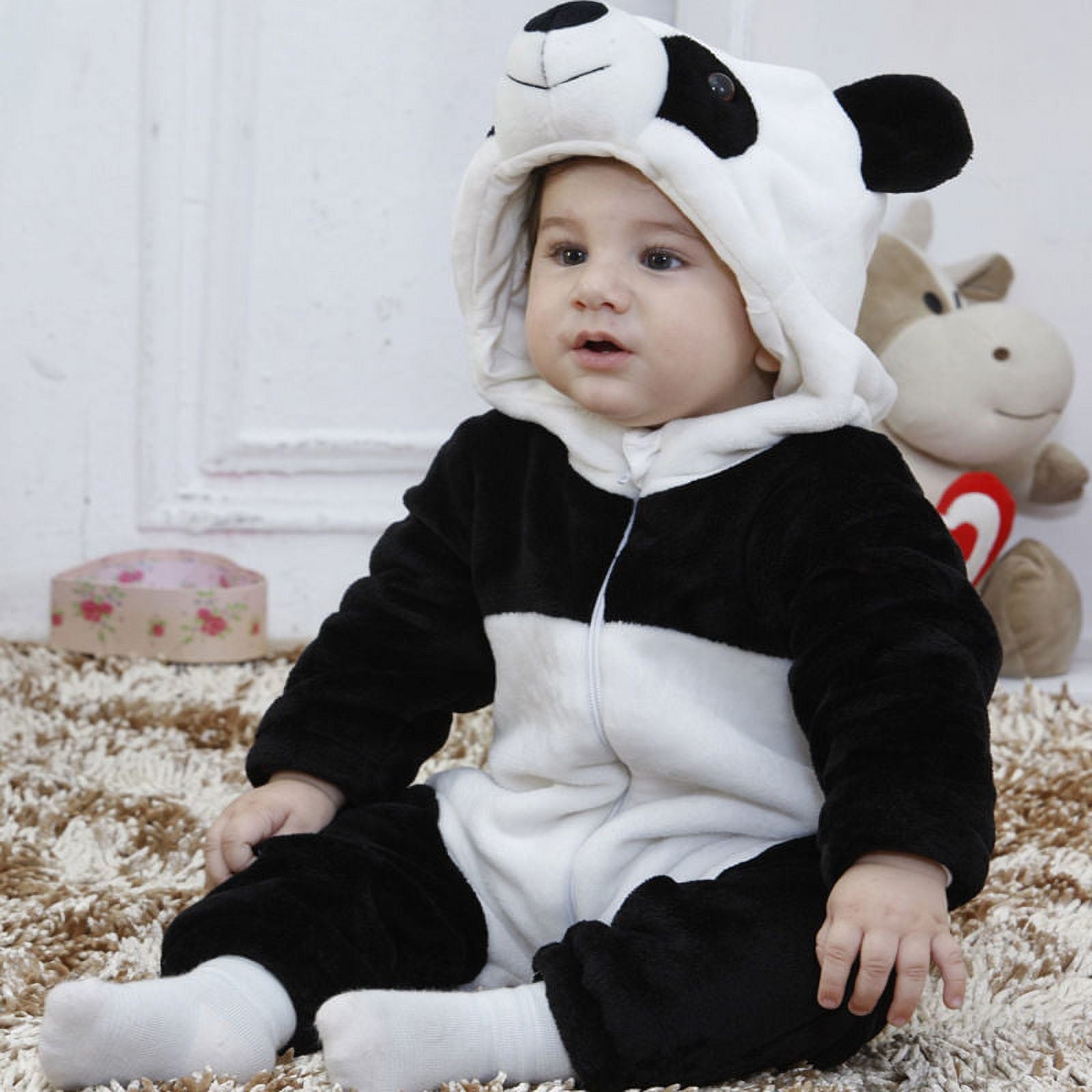 Cjfdfy Toddler Baby Boy Girl Fall Winter Clothes Newborn Infant Kids Halloween Panda Costume Warm Plush Hooded Romper One Piece Animal Outfit Long Sleeve Zipper Jumpsuit