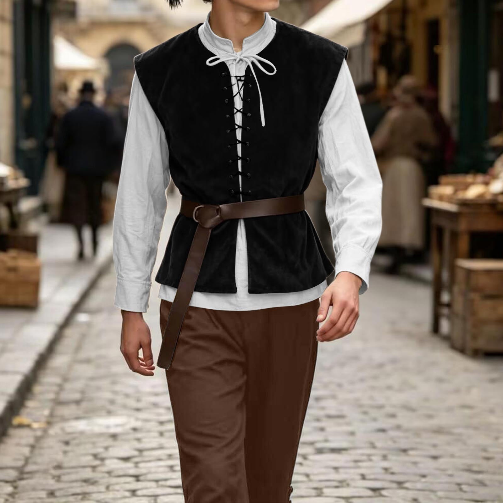 Ceisia Medieval Renaissance Outfit For Men Lace Up Waistcoat Long Sleeve Shirt Lace Trousers With Matching Belt Halloween Pirate Halloween Gift