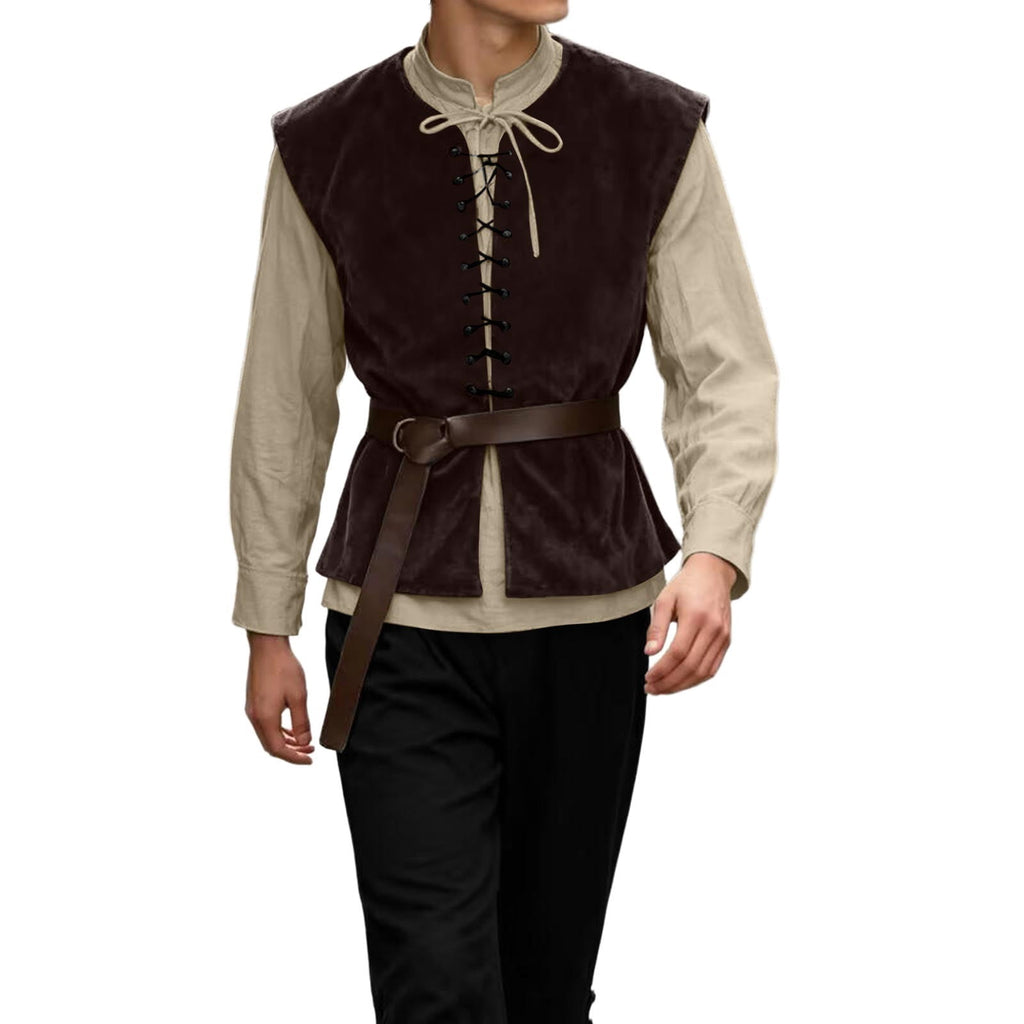 Ceisia Medieval Renaissance Outfit For Men Lace Up Waistcoat Long Sleeve Shirt Lace Trousers With Matching Belt Halloween Pirate Halloween Gift