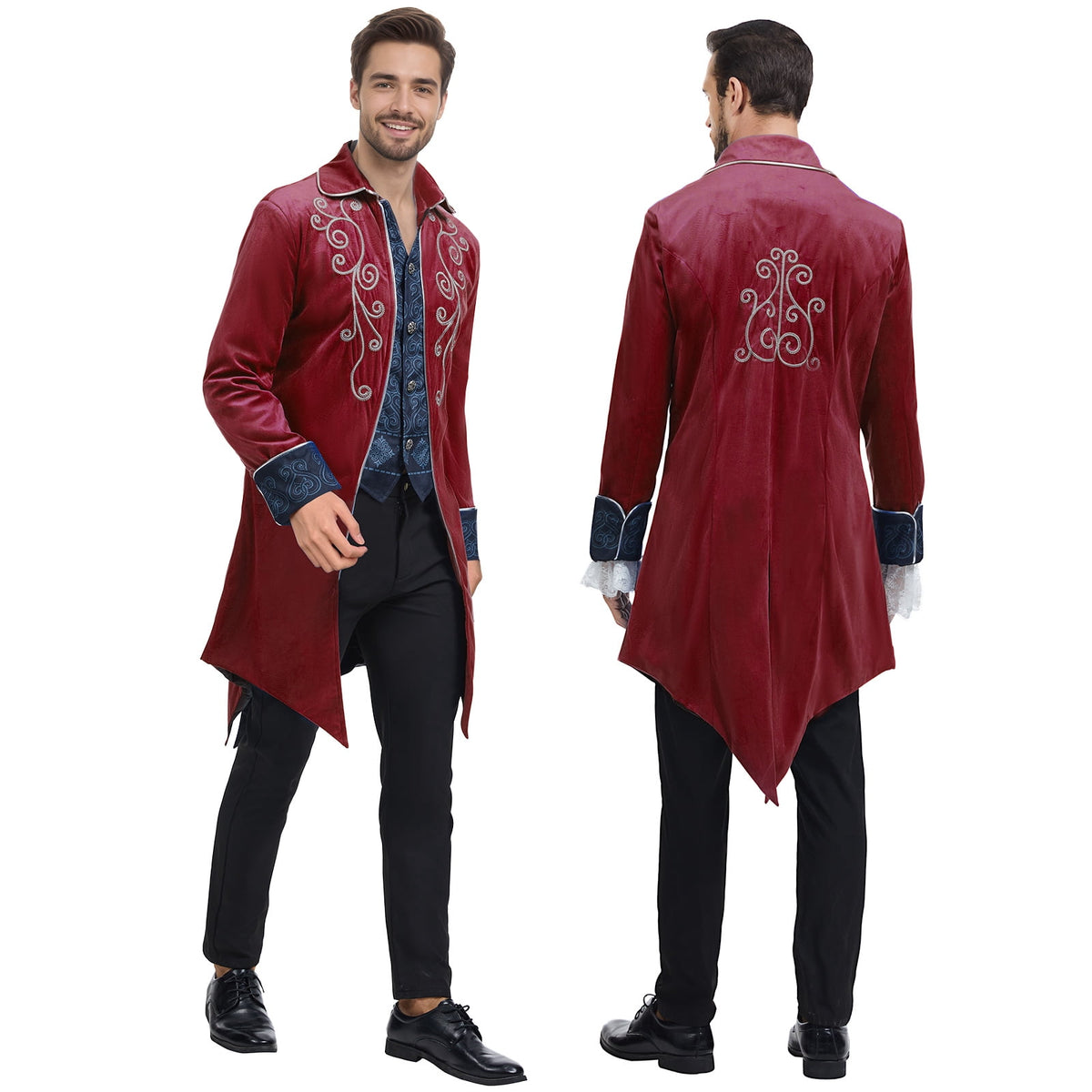 GYQMBT Men Medieval Steampunk Tailcoat Jacket Gothic Victorian Frock Coat Uniform Halloween Party Cosplay Gentleman Costumes, Blue, XL
