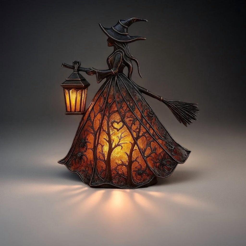 Halloween Witch Lamp,Stained Gothic Witch Hat Led Lamp for Stained Glass Inspired, Spooky Decorative Standing Night Light,Unique Halloween Party Lighting Decorations Door for Indoor