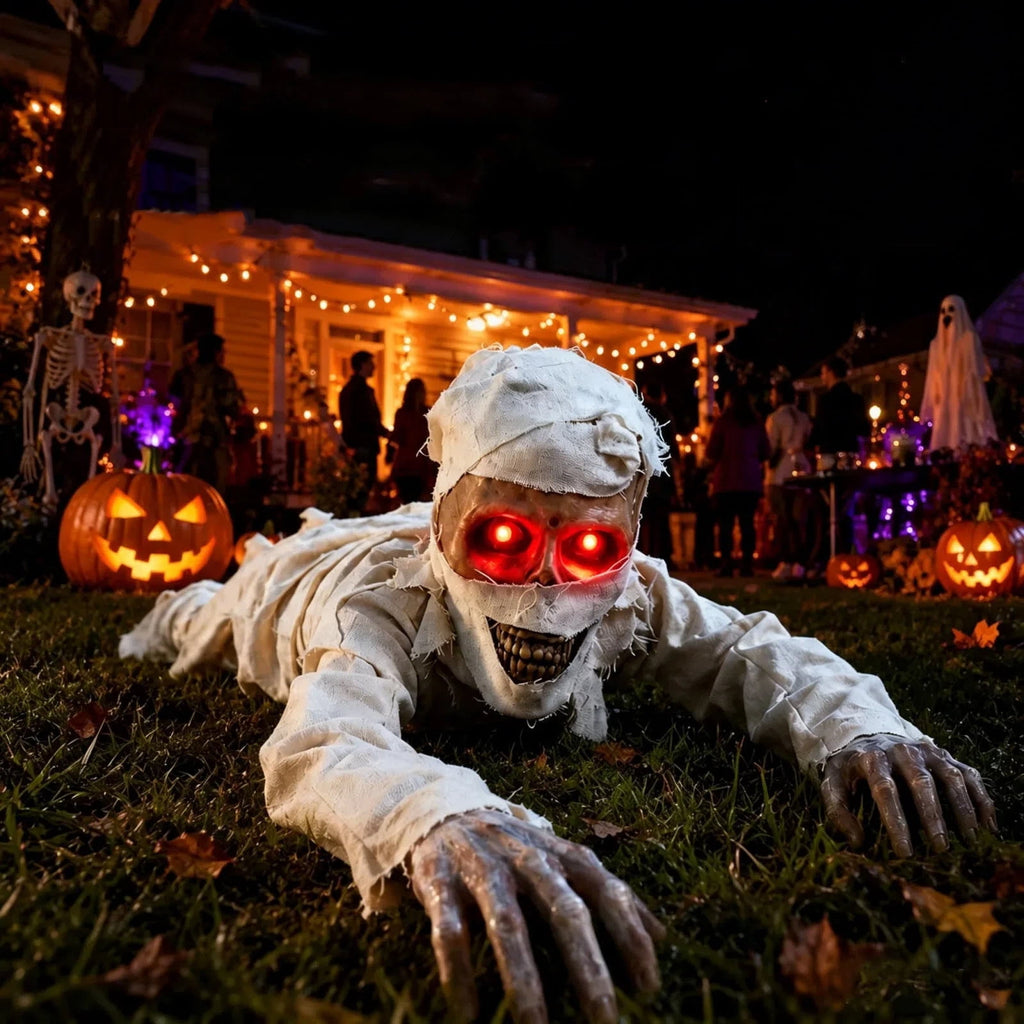 Halloween Light-Up Ghost Decorations Outdoor - 6.5 FT - 8 Sounds Gaint Hanging Swing Ghost Halloween Decoration, Spooky Cute Ghosts Decorations for Front Porch Yard Tree