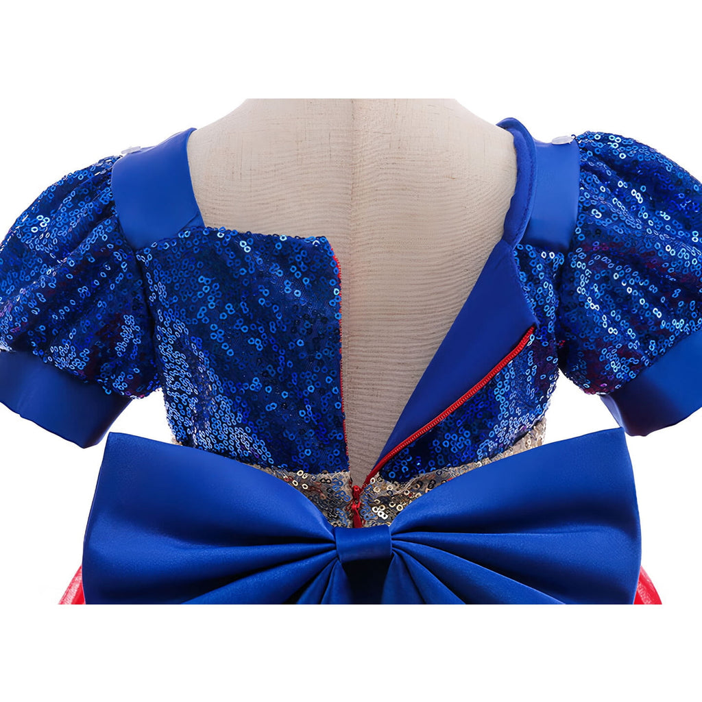 Girls Sequin Tutu Dress Glitter Superhero Knee-Length Party Gown with Detachable Bow Fantasy Outfit for Kids