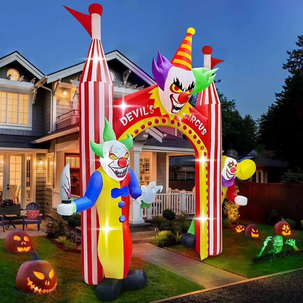 Kalolary 12FT Giant Clown Inflatable Archway with Built-in Lights – Scary Outdoor Yard Decorations for Garden, Lawn, and Indoor Halloween Decor