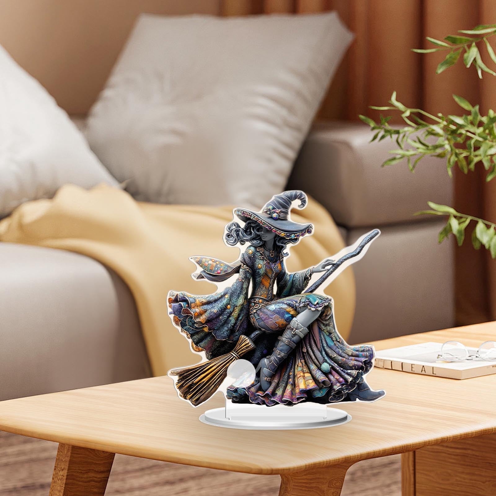 Elainilye Witch Acrylic Decor - Halloween Tabletop Figurine Home Decoration for Window Shelf Party Ornament