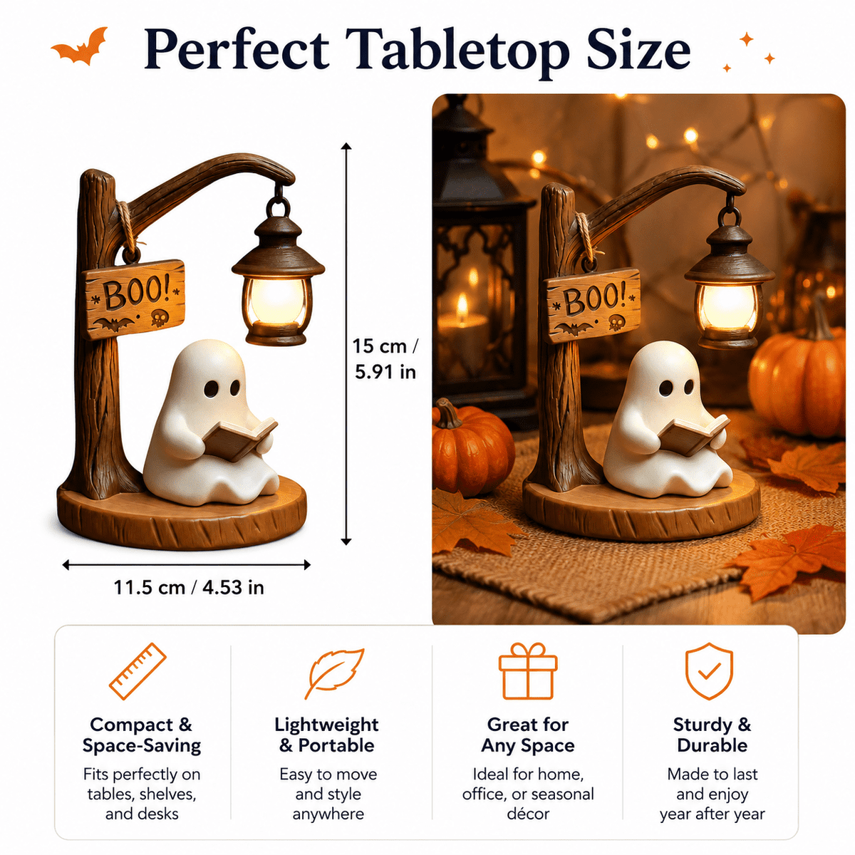 Diceymbol Halloween Decorations and Fall Decor, Halloween Venue Decoration Ghost Props LED Illuminated Ghost Decorations for Tabletop, Mantel, Shelf Indoor Outdoor 9.05 inch