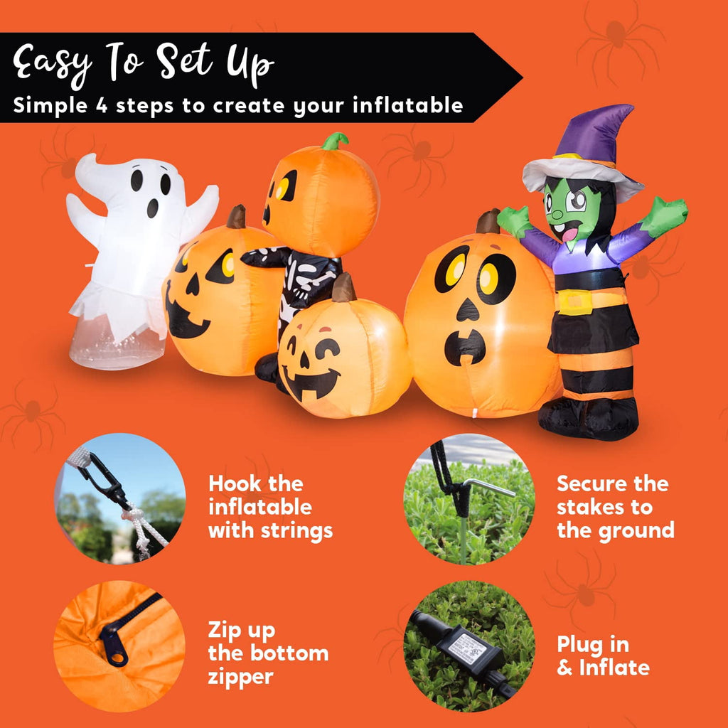 Joyfy 8 FT Large Halloween Inflatables Outdoor Decorations,Pumpkin Patch Blow Up Yard Decor with Built-in LEDs for Lawn Garden Patio Halloween Party