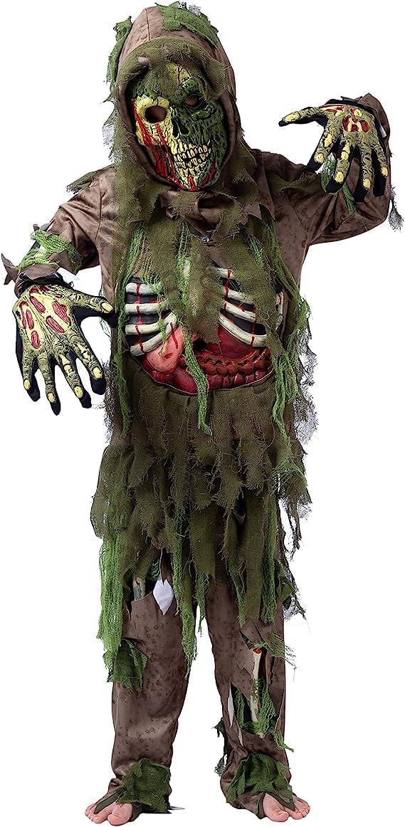 Joyfy Halloween Swamp Skeleton Living Dead Zombie Costume for Boys, Scary Zombie Costume for Kids Halloween Monster Themed Party Dress Up