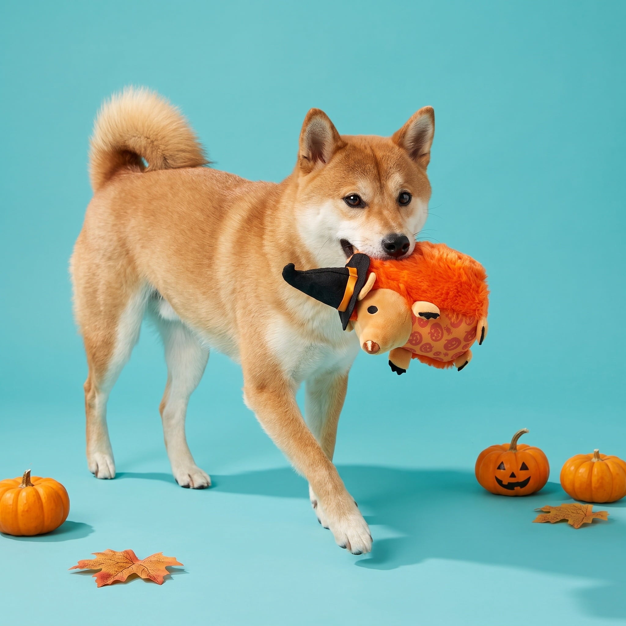 Vibrant Life Halloween Witch Hedgehog Plush Dog Toy with Squeaker, Orange, Chew Level 1