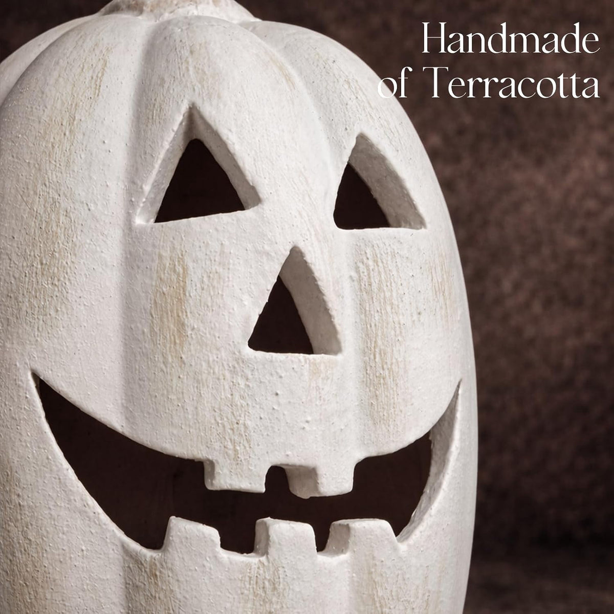 Fall Decorations for Home - Halloween Decor Indoor - 7.87" H White Handmade Resin Pumpkin Jack O' Lantern with Flameless Candle - Outdoor Decoration for Front Door Porch Mantel Kitchen Living Room
