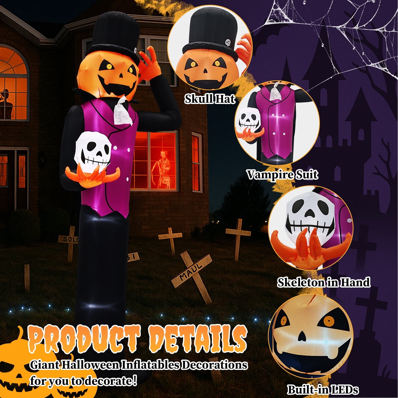 Ktaxon 12' Halloween Inflatables Outdoor Halloween Decoration Giant Pumpkin Man Blow up Decor