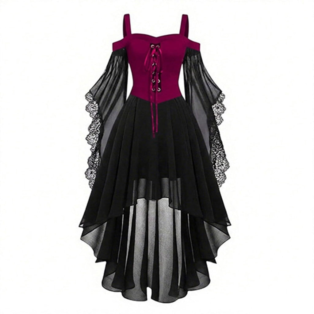 Witch Dress Women 2026 Halloween Costumes Woman Adults Medieval Vampire Butterfly Sleeve Mesh Gothic Outfits Red S