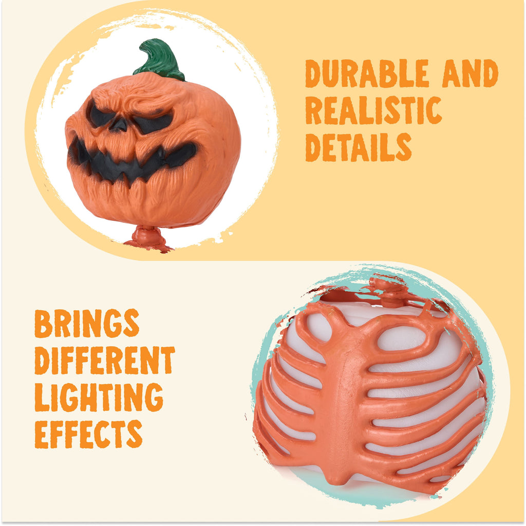 Joyfy Halloween LED Light Up Skeleton Pumpkin Table Decor,Multicolor Lighted Pumpkin Skeleton Ornament Indoor Outdoor Desk & Party Tabletop Decoration Supplies (10x8.6inch)