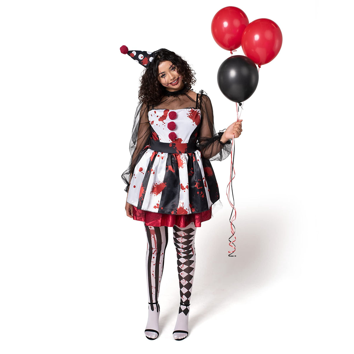 Joyfy Girls Clown Costume, Halloween Scary Clown Costume, Family Matching Bloody Jester Dress for Girls Halloween Dress up, Role Play, Cosplay Party