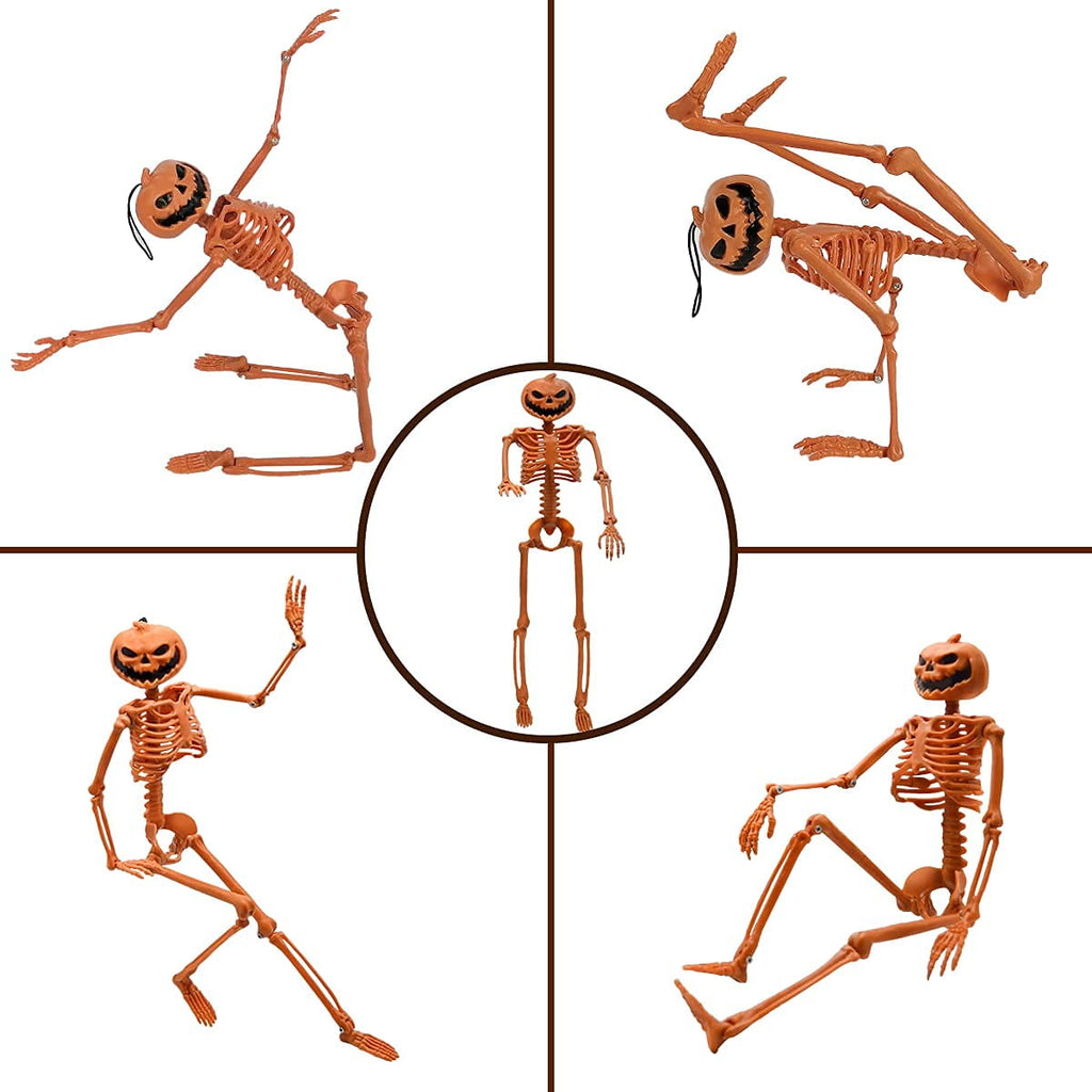 TETOU 2 Packs Halloween Skeletons, 14.9" Halloween Full Body Skeleton with Posable Joints for Haunted House Graveyard Props Decor
