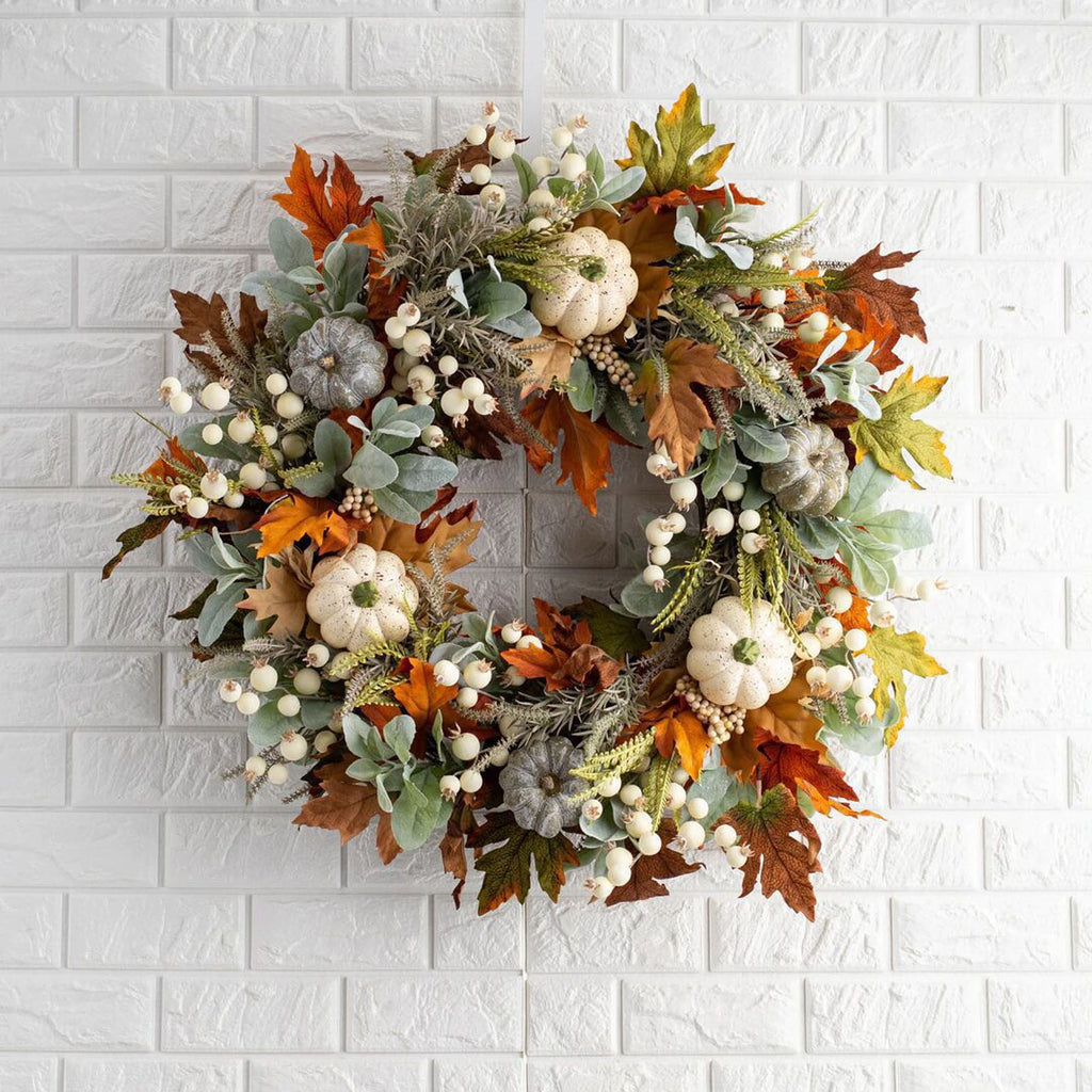 Fall Peony and Pumpkin Wreath for Front Door - Thanksgiving Wreath, Year Round Durable Farmhouse Wreath with Maple Leaves, Berries, Pinecones, and Pumpkins for Thanksgiving, Halloween, Home Decor