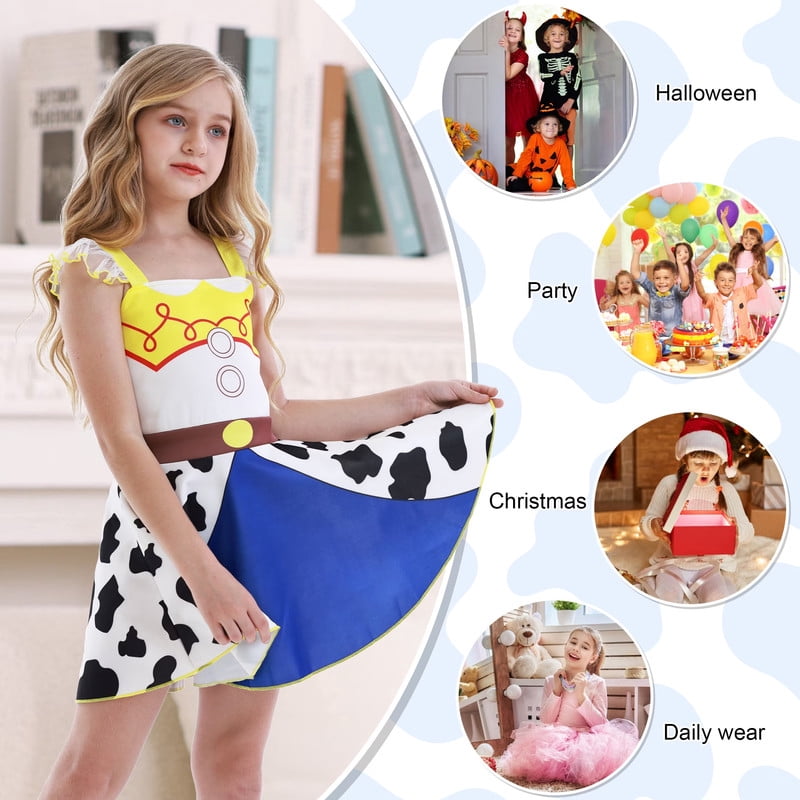 Benylion Cowgirl Costume for Girl Summer Dress Western Dress Up Outfit for Kids Halloween Cosplay Party Dresses Ruffle Sleeve for 5-6 Years