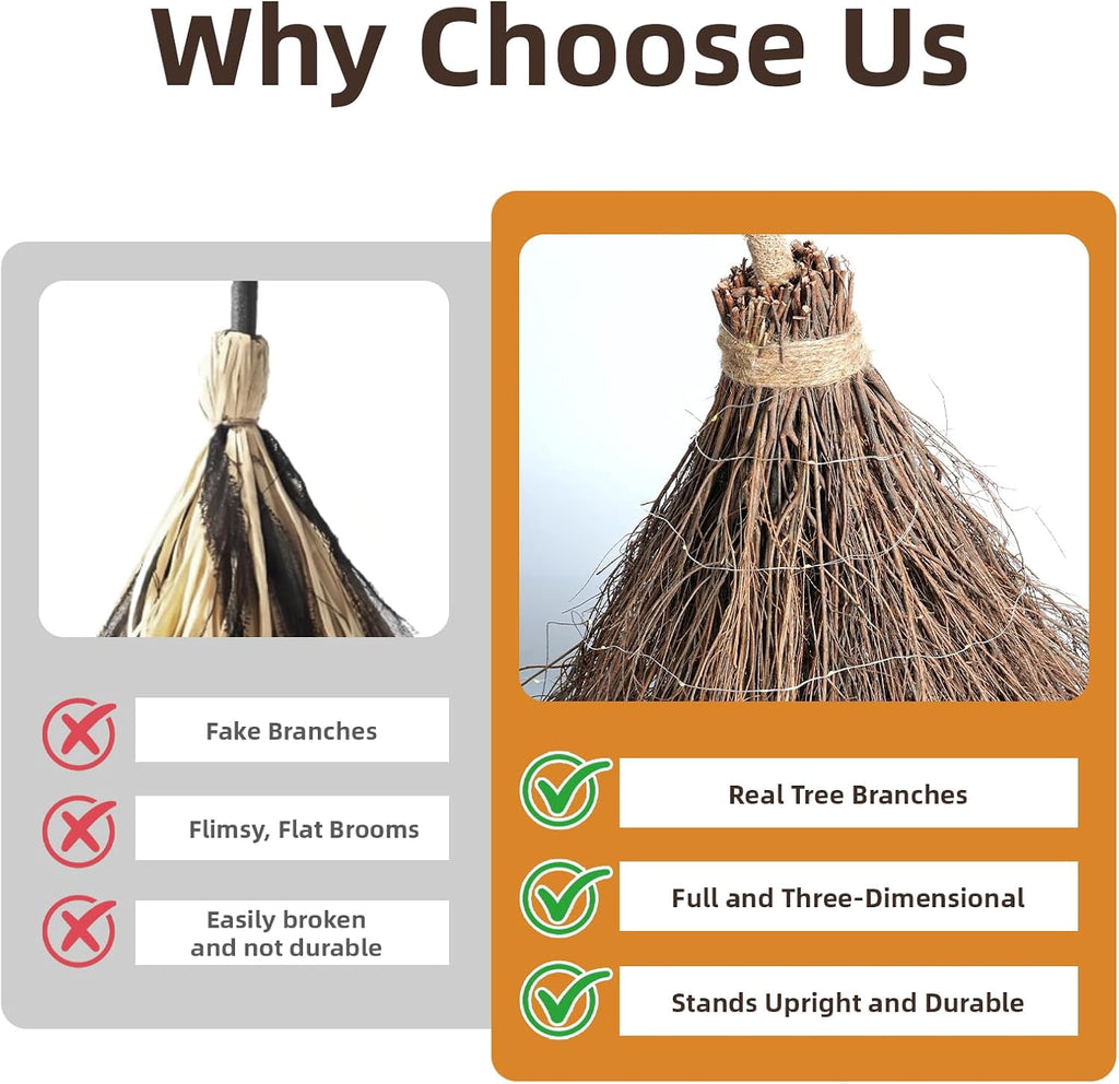 Halloween Witch Broom Cane with Ribbons, 38.2" Witches Broomstick for Wizard Costume Party, Photo Booth Accessory Stage Prop, Halloween Decoration, D