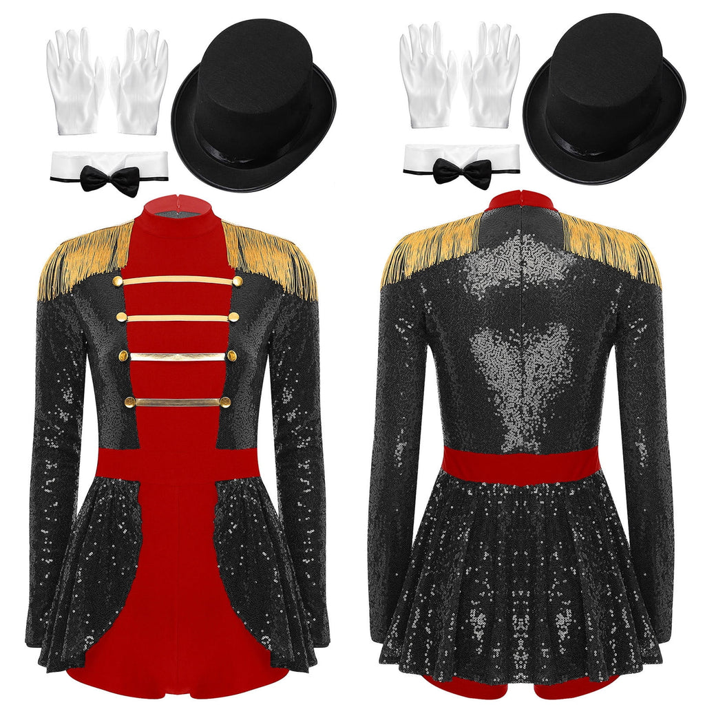 iiniim Womens Ringmaster Costume Circus Ring Leader Outfit Master Lion Tamer Fancy Bodysuit Black 4XL