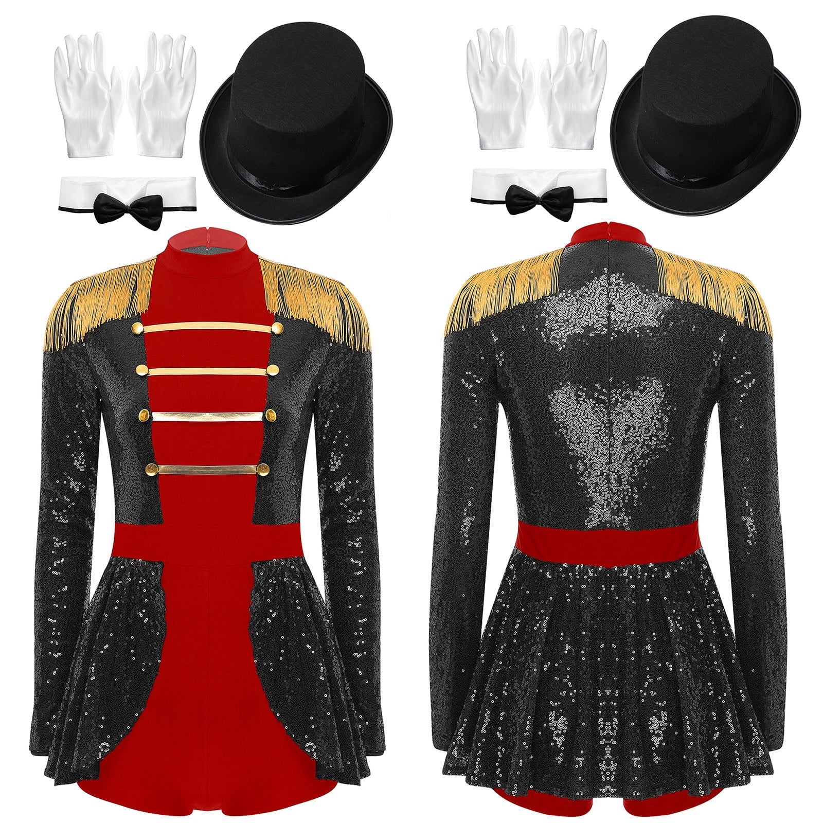 iiniim Womens Ringmaster Costume Circus Ring Leader Outfit Master Lion Tamer Fancy Bodysuit Black 4XL