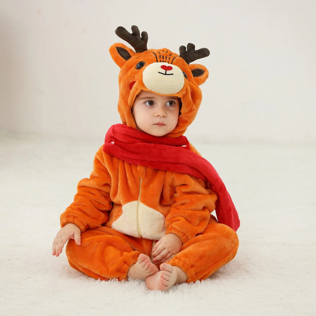 WIBACKER 0-3T Unisex Baby Animal Costume Winter Autumn Flannel Hooded Romper Christmas and Halloween Dinosaur Cosplay Jumpsuit