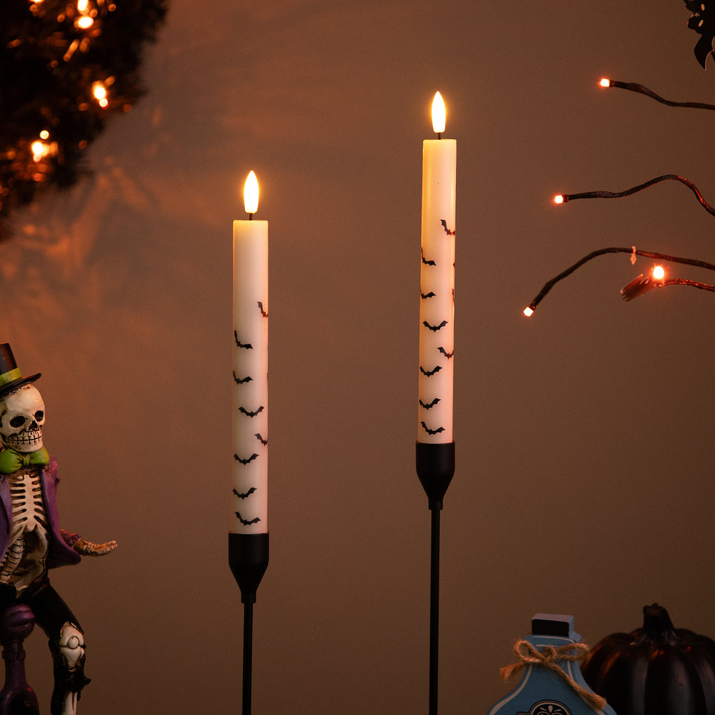 Northlight LED Flickering Flameless Wax Tapered Flying Bats Halloween Candles - 9.75" - Set of 2