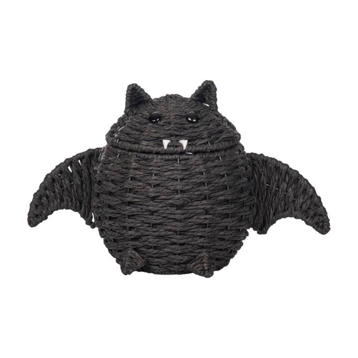 Gomind Halloween Woven Bat Storage Basket 15.75"x10.63", Handcraft Rattan Bat Candy Bowl with Lid, Indoor Tabletop Decor Organizer