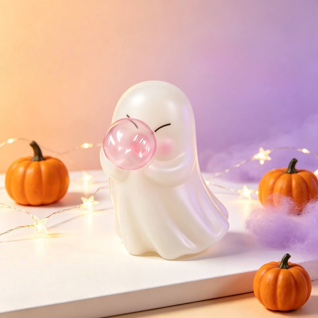 Halloween Blow Mold Ghost with Bubble Decor, Cute Blowing Ghost Night Light, Halloween Ghost Lamp, Resin Table Ornament, Bedroom Nightstand Decoration, Holiday Gift