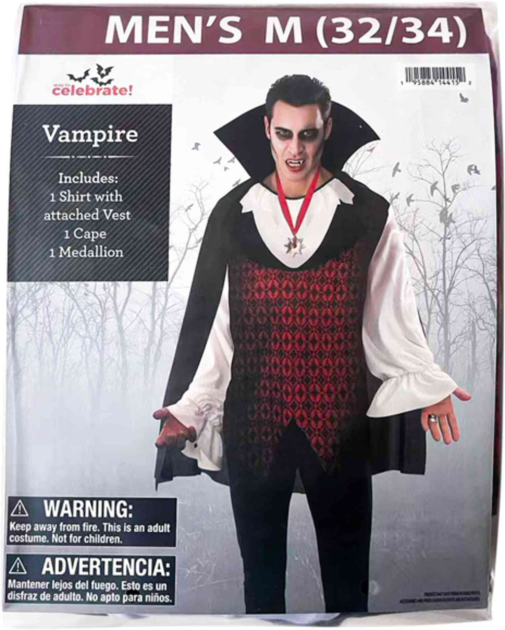 Vampire Halloween Costume for Adults, Men's Size XL (40/42), by Way to Celebrate