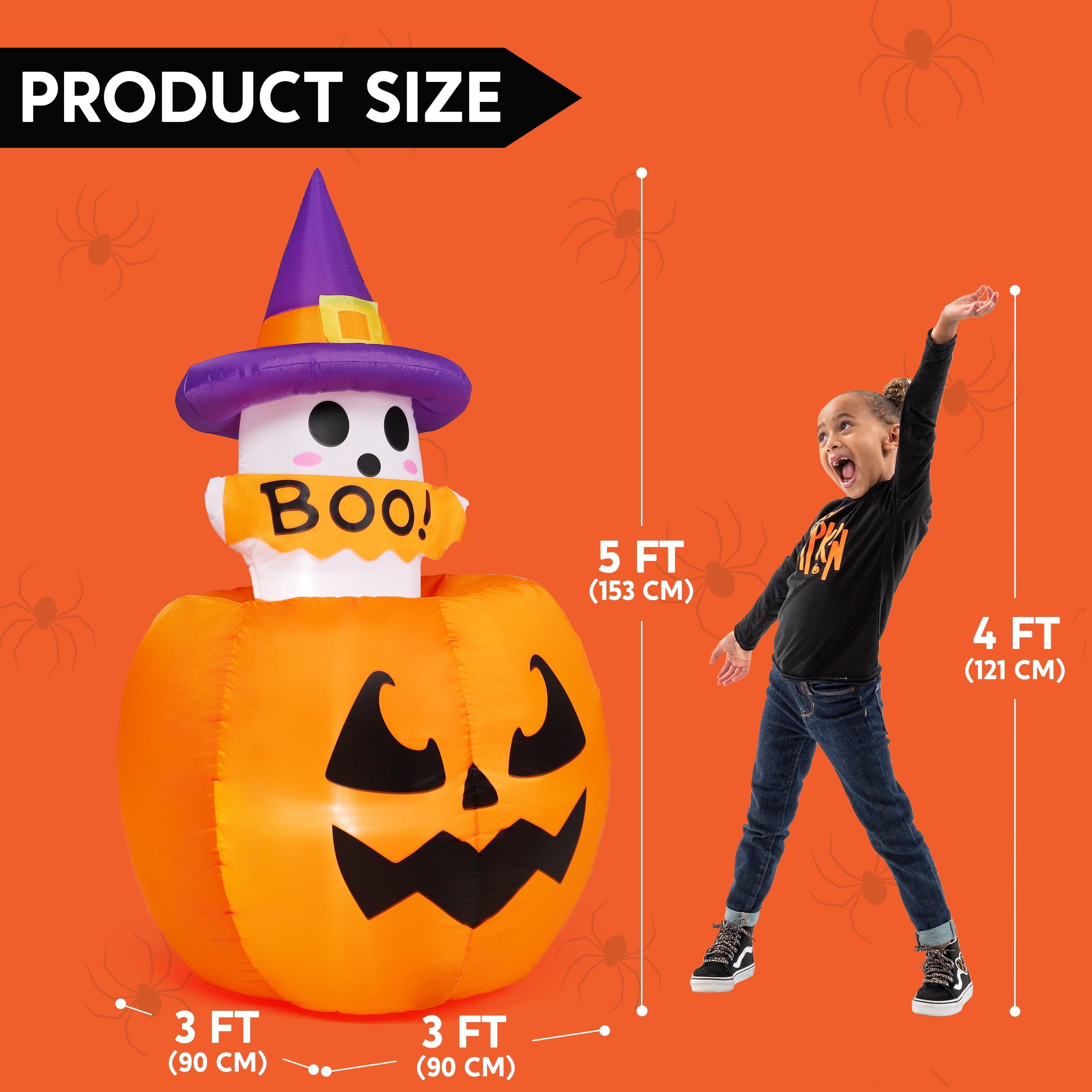 Joyfy 5 ft Halloween Inflatable Animated Cat on Pumpkin,Halloween Outdoor Decoration with LED Lights,Blow Up Decoration for Yard & Lawn,Party