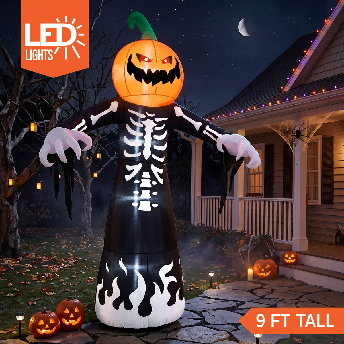 Joyfy 12 FT Halloween Inflatable Giant Grim Reaper Decoration with Built-in LEDs,Grim Reaper with Scythe Halloween Decorations Outdoor Blow Up Yard Lawn Decoration